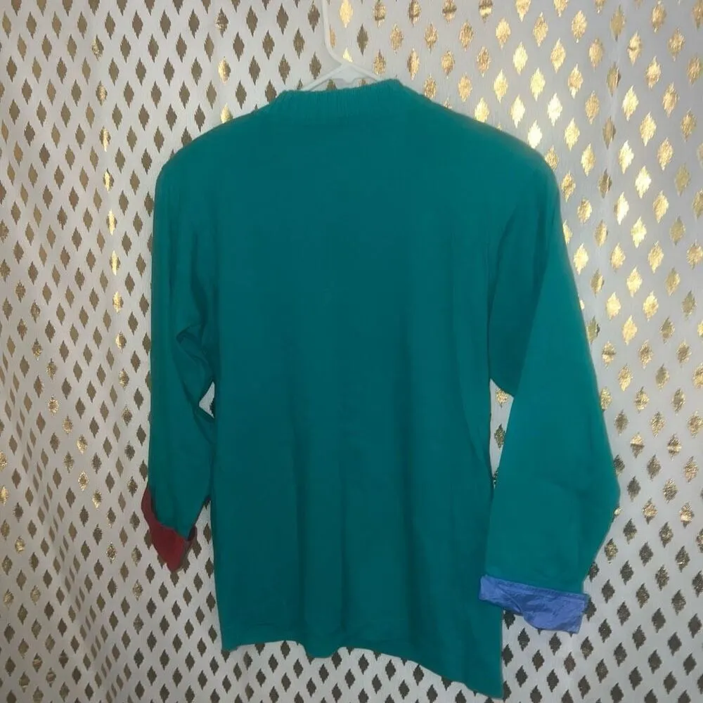 Vintage sweater with shoulder pads teal 80s St. Tropez wear size S ￼ - Image 4