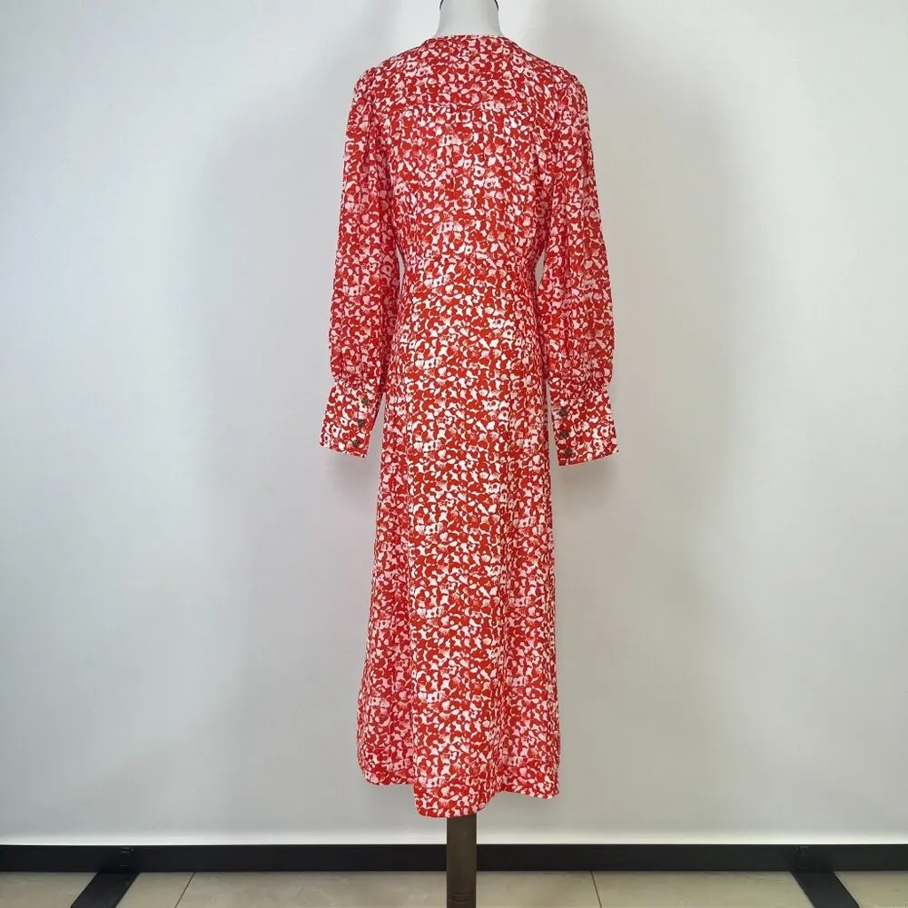 $325 NWT Ganni Floral Crepe Midi Dress Size 38 Orange - Image 16