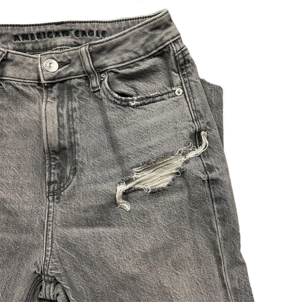 American Eagle Women's Distressed Mom Jeans Smoked Gray Size 0 High-Rise - Image 4