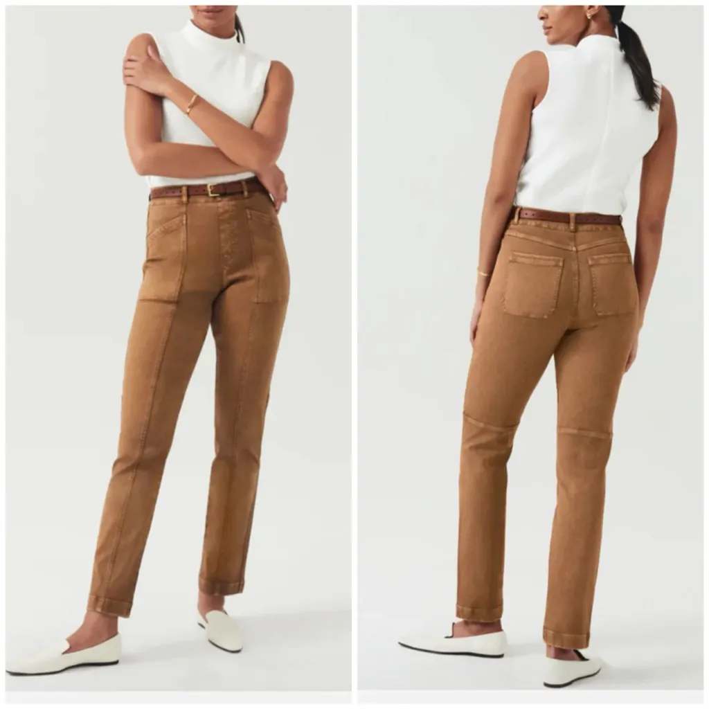 Spanx stretch twill straight leg pants small acorn NWT - Image 2