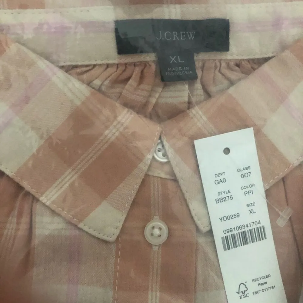 J. Crew Gathered Button Up Shirt Featherweight Flannel Peach Pink NEW - Image 12