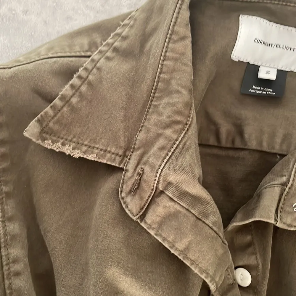 Current/Elliott women’s button up top / light jacket olive green‎ raw edge 2/M - Image 15