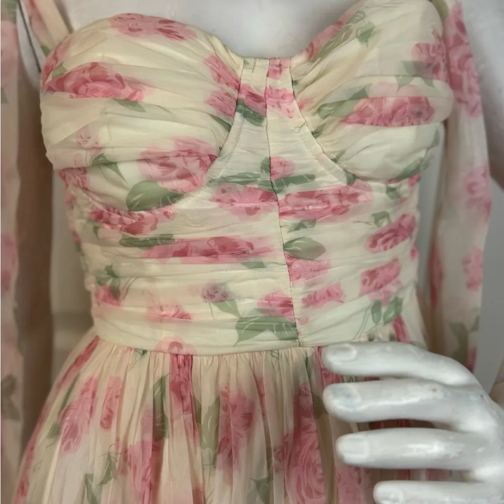 Mable Floral Bustier Maxi Dress with Self Tie Straps - Image 5