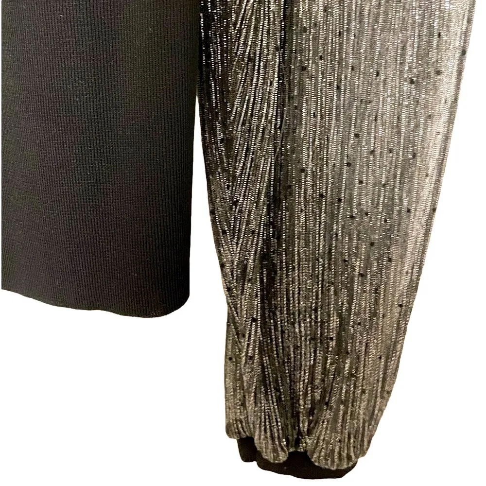 eesome square neck sweater knit top small black metallic sheer sleeves edgy chic - Image 8