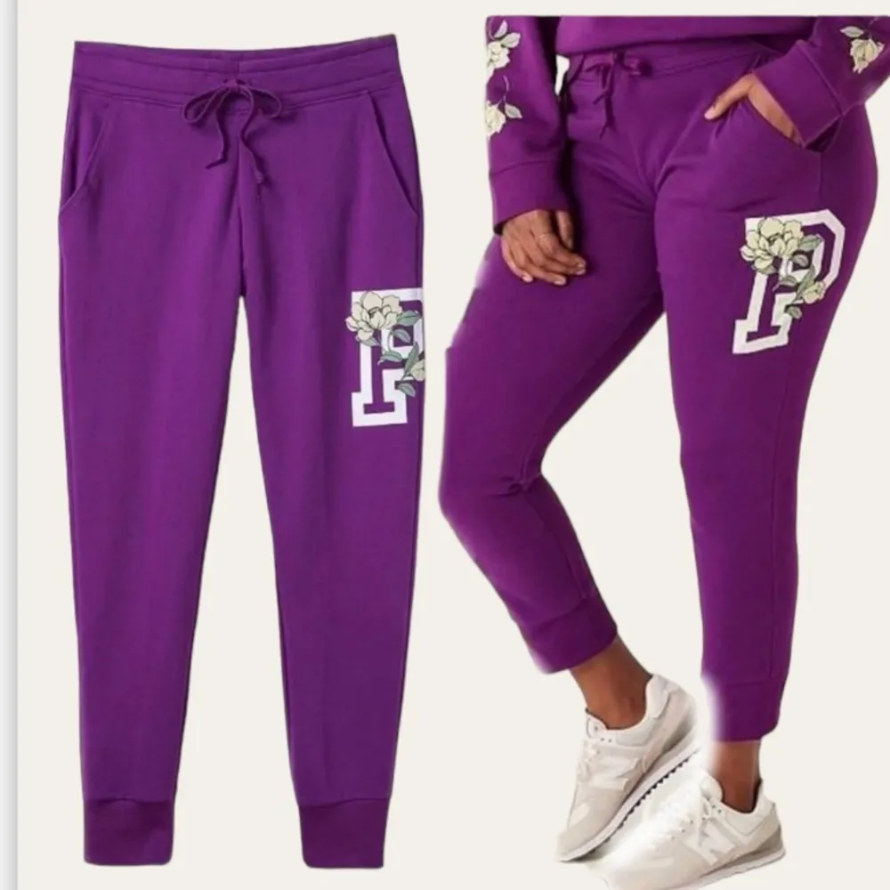 Pink Victoria’s Secret Lounge Jogger Sweatsuit With Floral Graphic Dest - Image 2