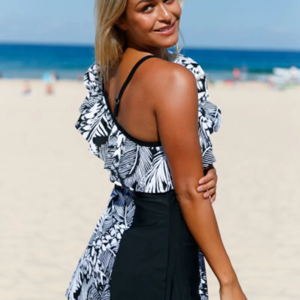 2HP💝 1shoulder skirted ruffle swim dress sz sm Black - Image 2