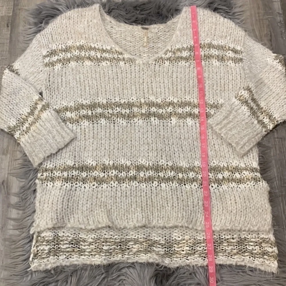 Free People Linus fuzzy striped sweater in natural M - Image 8