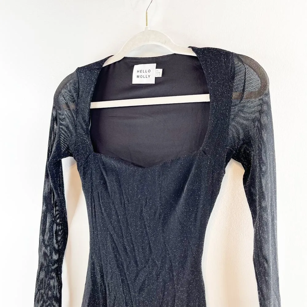 Hello Molly Bring Me To The Sky Long Sleeve Bodycon Mini Dress Metallic Black 2 - Image 9