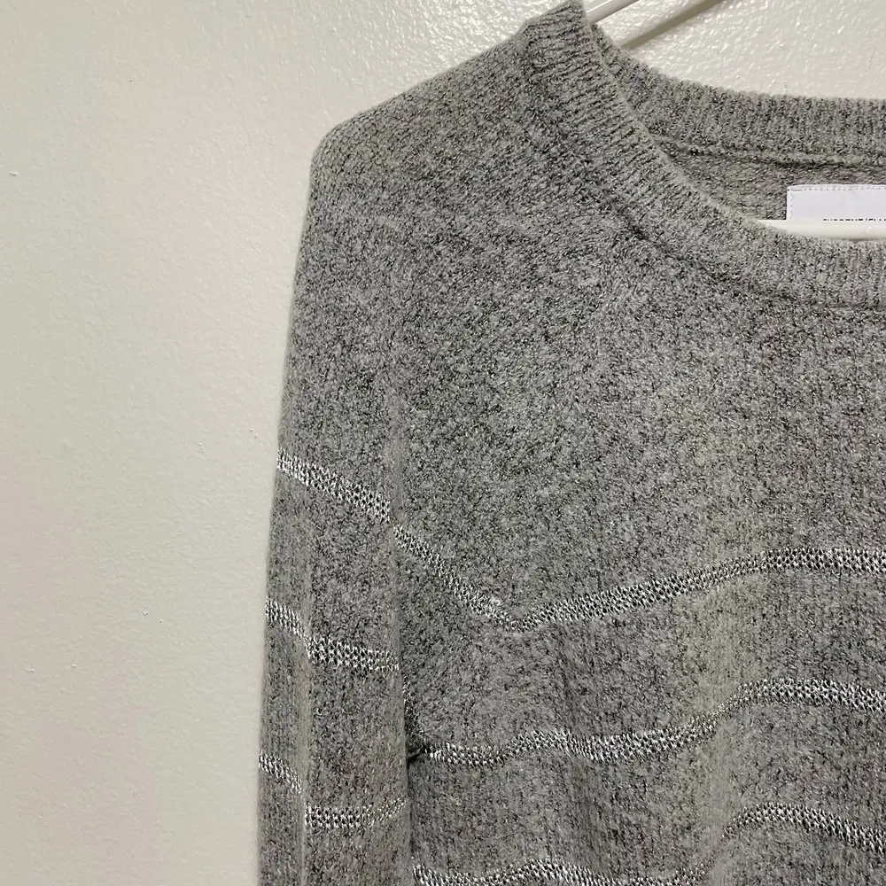 Current/Elliott Gray Long Sleeved Crew Neck Sweater Silver Accents - Image 4