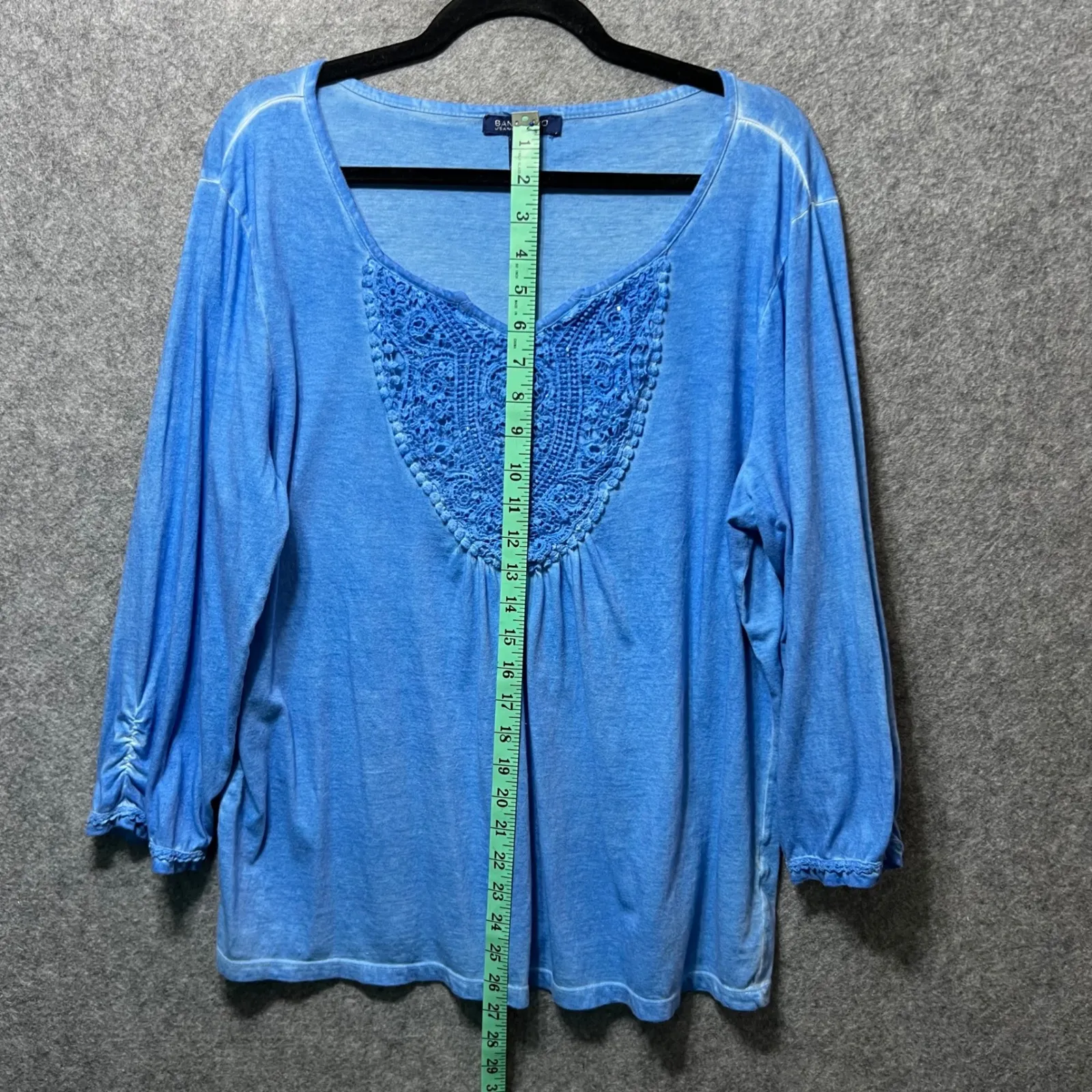 Bandolino Blue Embellished V Neck 3/4 Sleeve‎ Knit Top Size L Blouse Shirt - Image 5