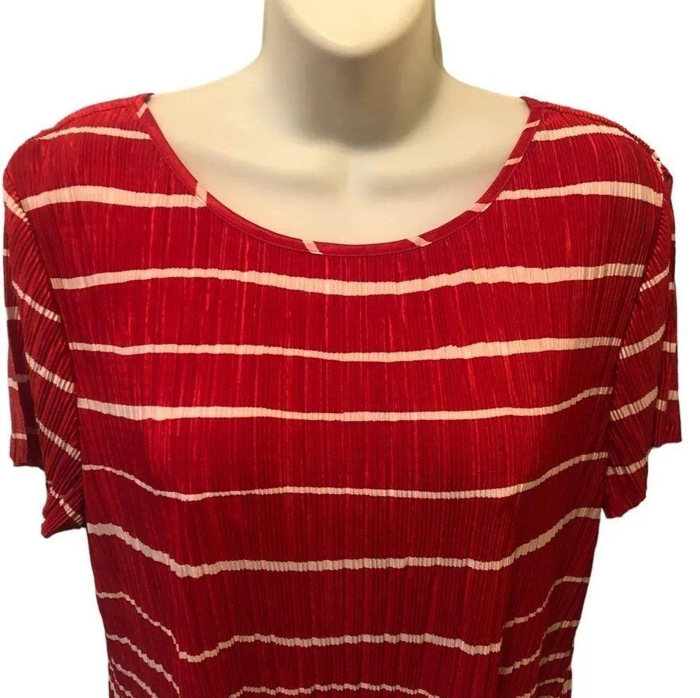 Chico’s Travelers Slinky Crinkle SS Top 2/M Red White Stripe Career Layering - Image 3