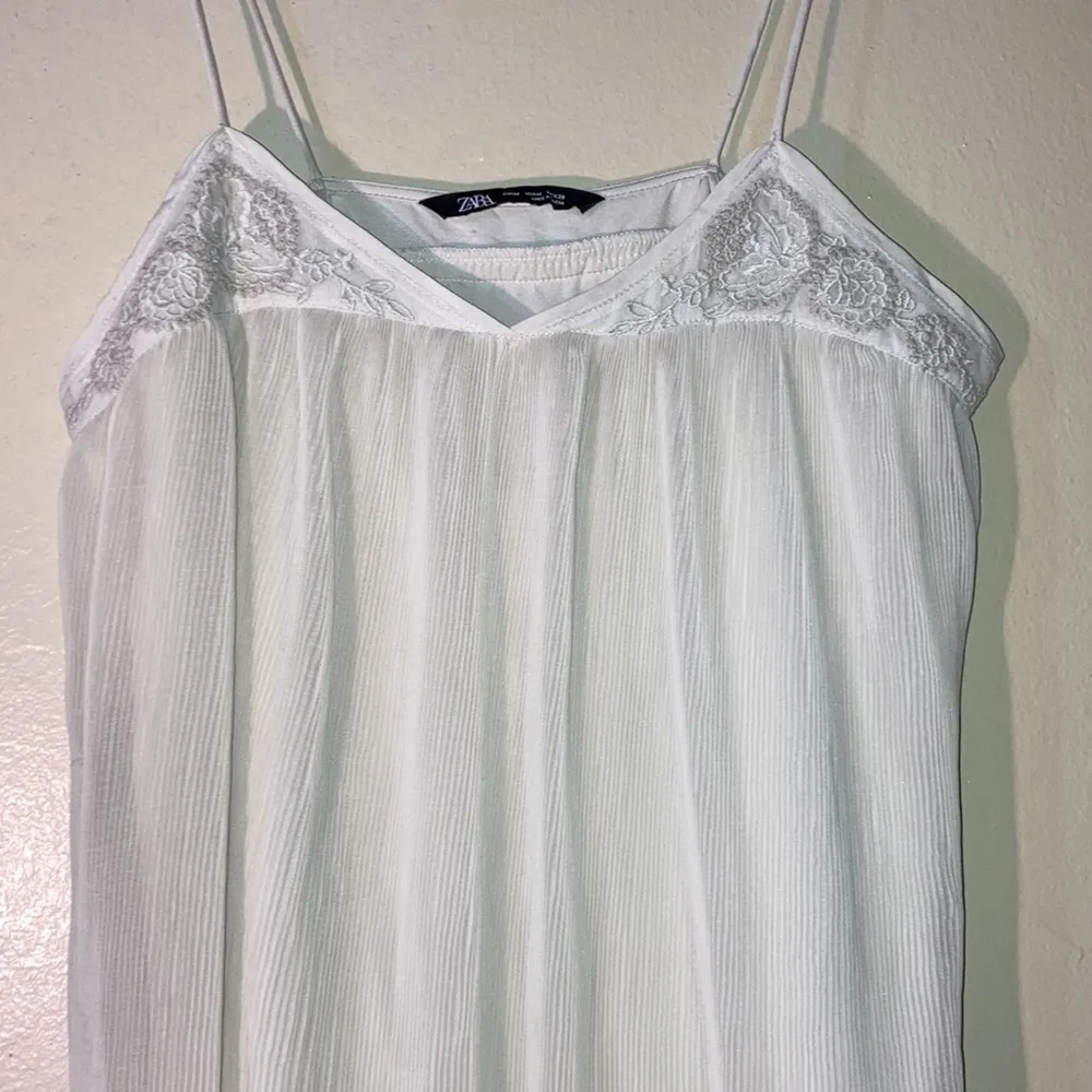 Zara Vintage Doubled Layered Lace Lingerie Ribbed Maxi Nightgown M Cream - Image 2