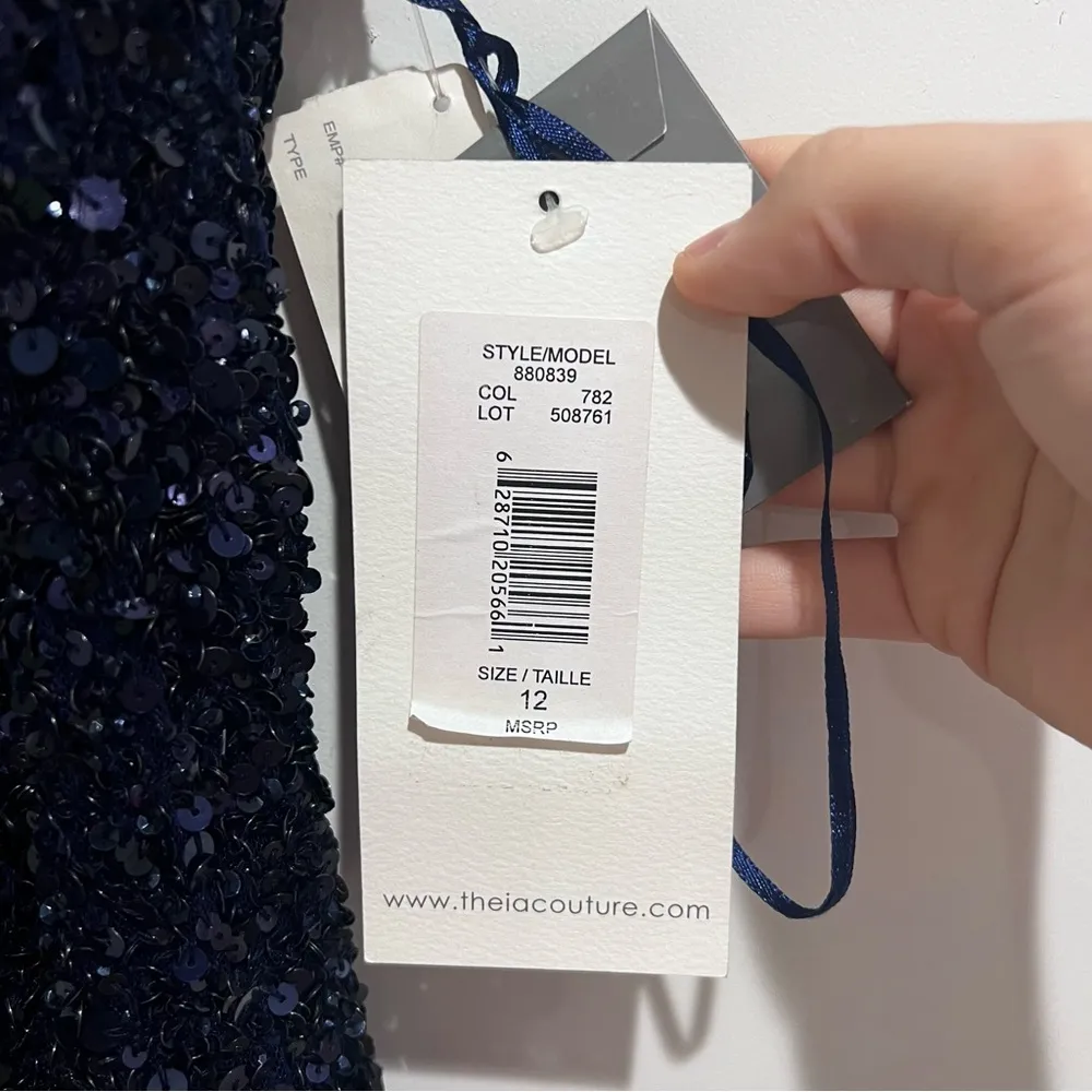 THEIA Sequin Formal Short Bodycon Dress Navy Size 12 - Image 11