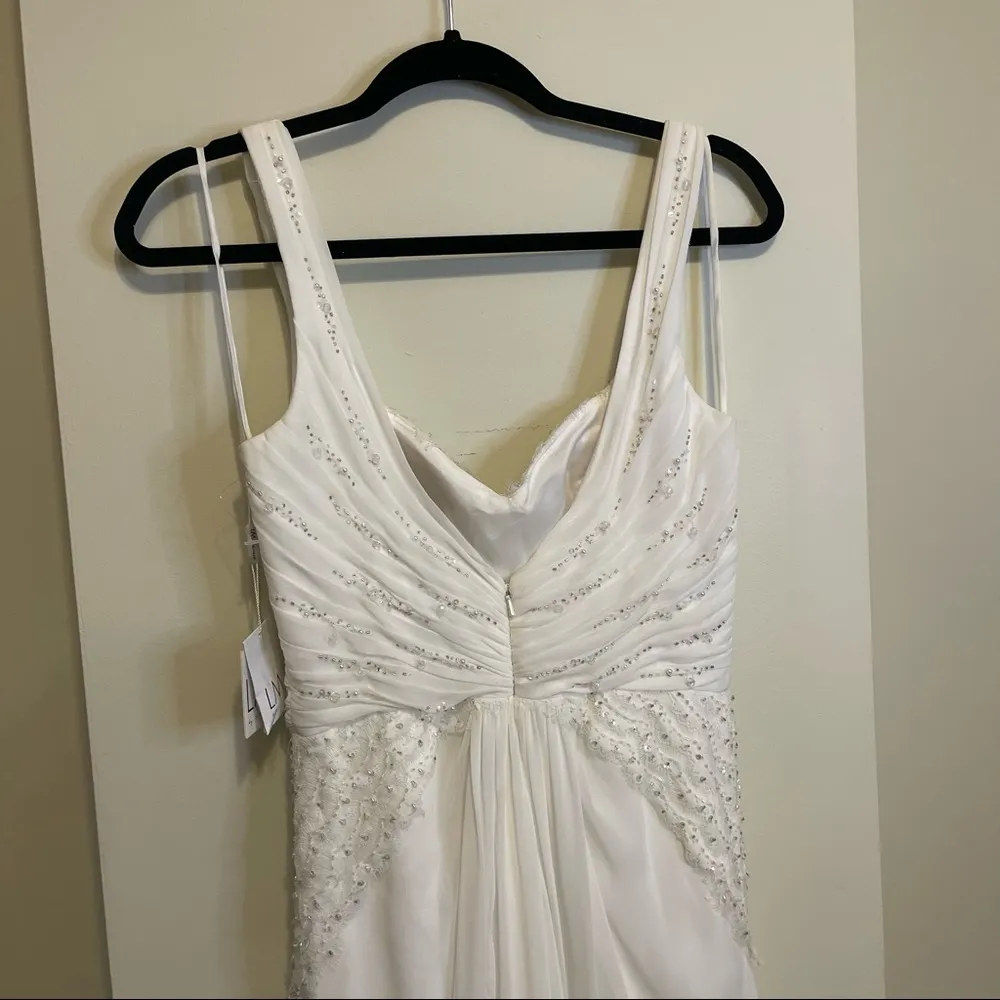 LM by Mignon HY1200 Long Embellished Wrap Dress Ivory Size 6 NEW WITH TAGS - Image 6