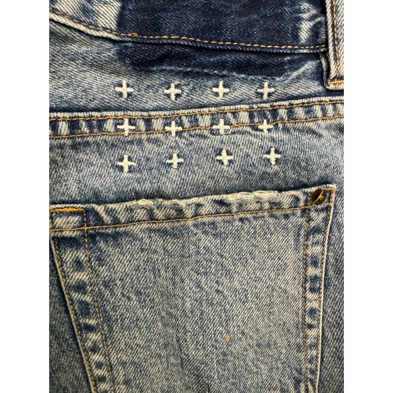 Ksubi Straight Jeans Women's 31x28 Blue Cotton Denim Slim Distressed Workwear - Image 5