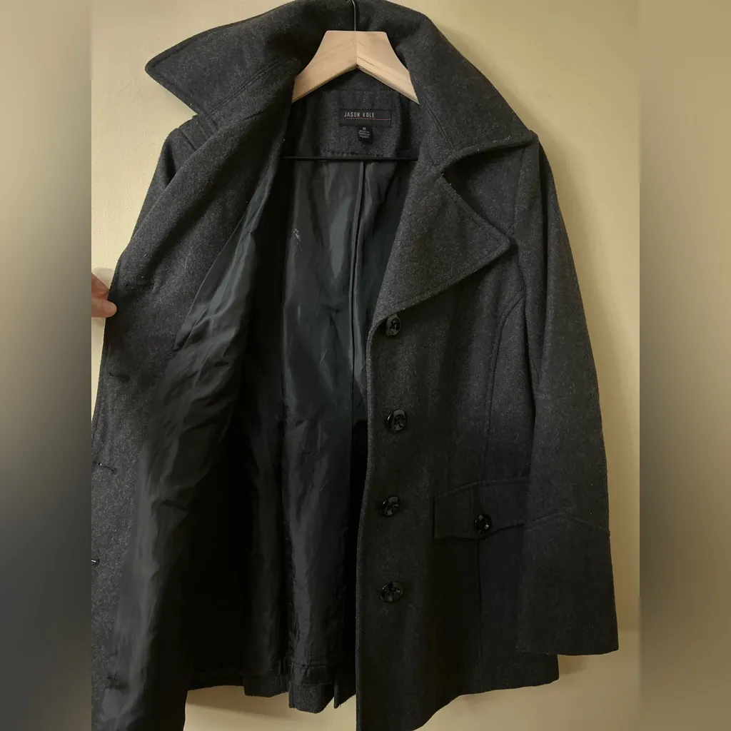 Jason Kole Black Pea Coat Size Large Gray Size M - Image 5