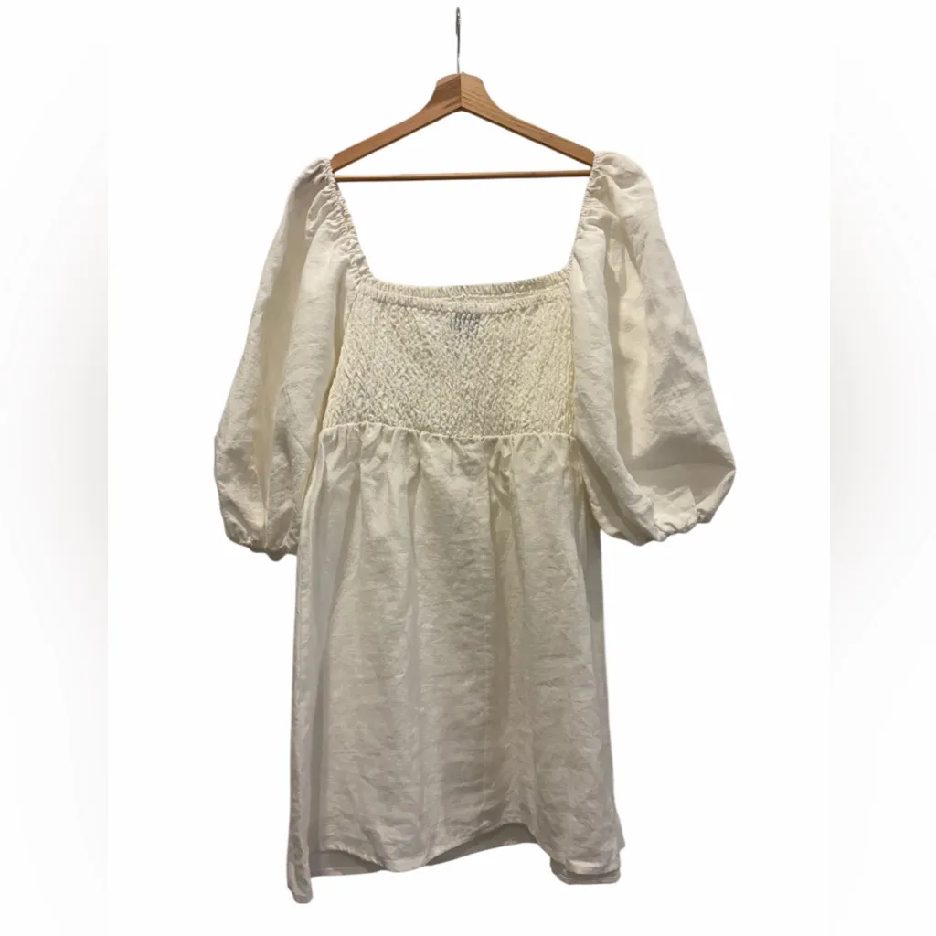 Tuckernuck Annie White Linen Smocked Peasant Dress Size XXL Coastal Old Money - Image 13