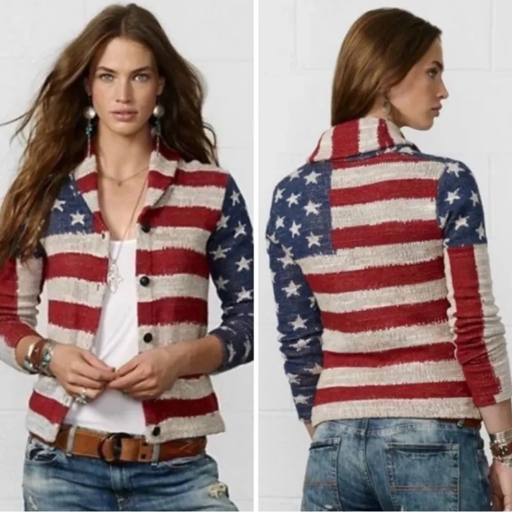 Denim & Supply Ralph Lauren American Flag Sweater Cardigan Size Medium Cotton - Image 2