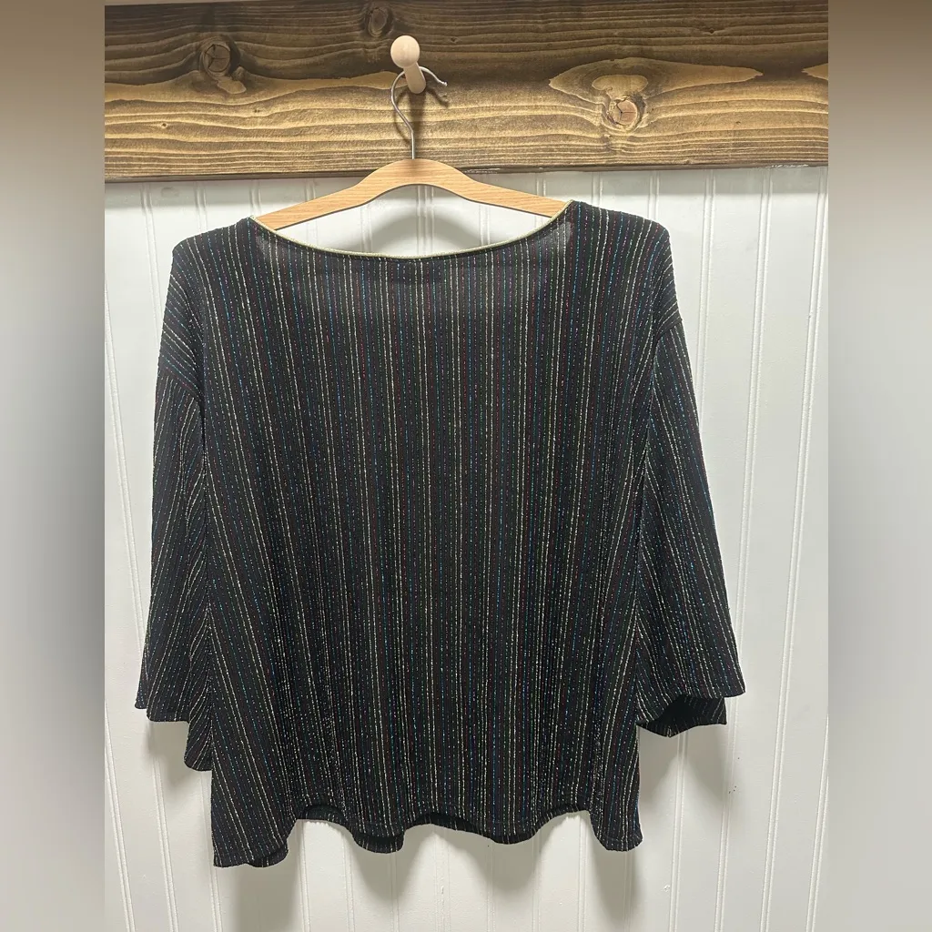 Apt 9 women's Black sparkly Striped short sleeved tunic Top Sz XXL Holiday Party - Image 2