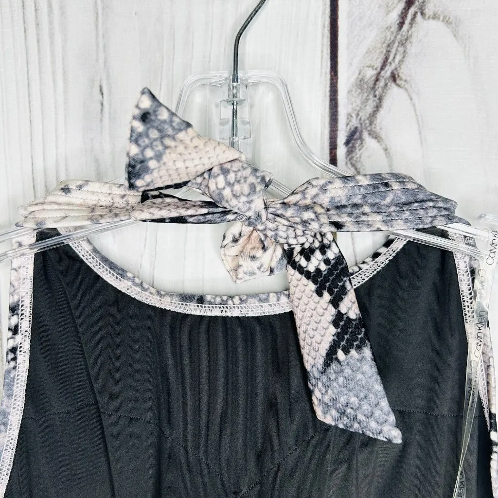 Calvin Klein One Piece Swimsuit Womens Sz 14 Snakeskin Print Pink Black Halter - Image 5