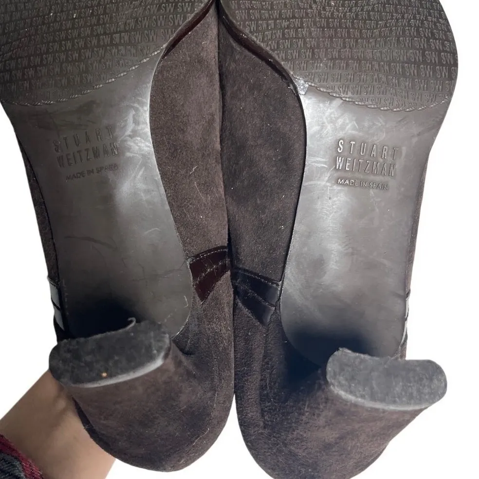 Stuart Weitzman High-Vamp Suede Heeled‎ Loafers Ankle Booties - Image 6
