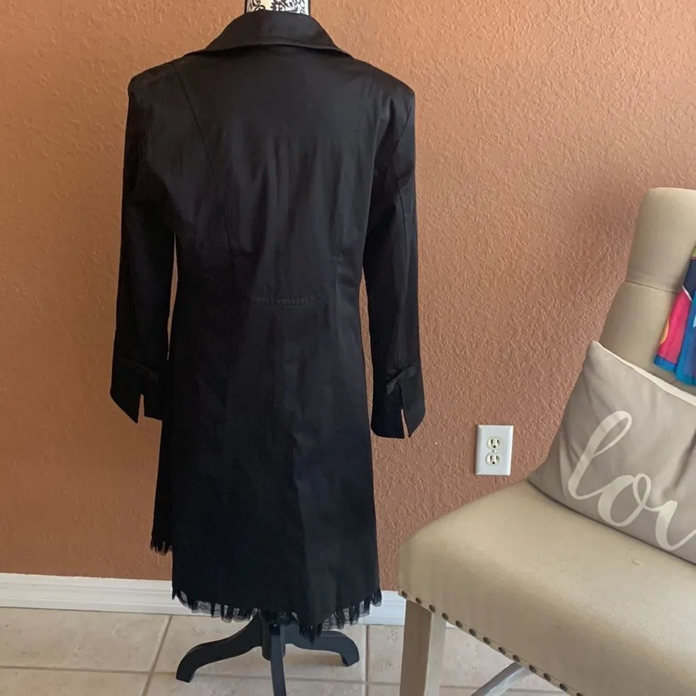 Nine West Black Raincoat ruffle hem Size M - Image 5