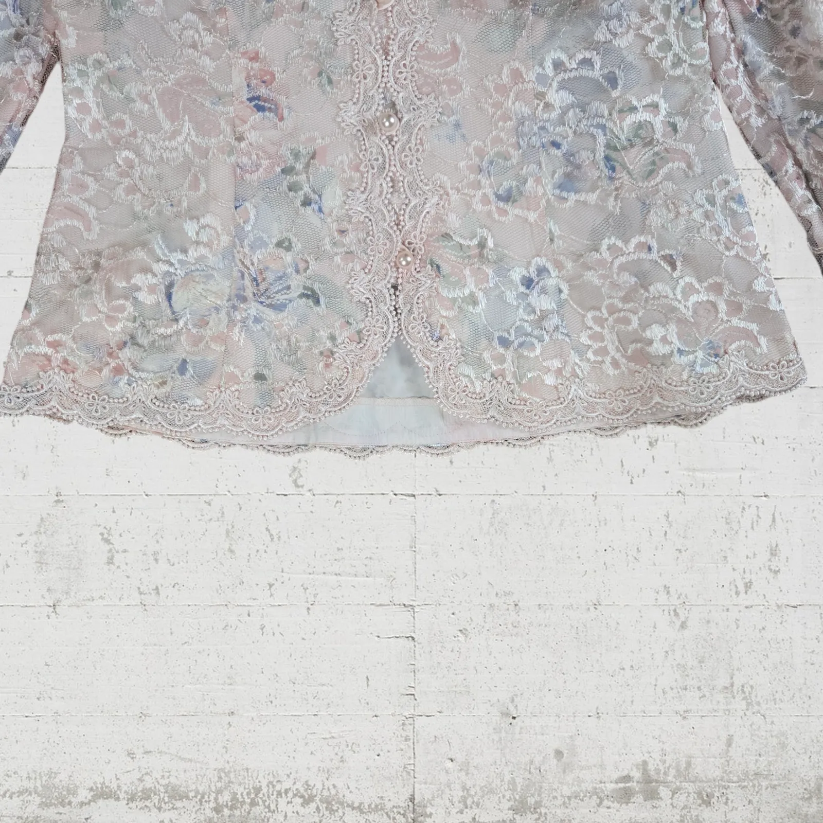 80s Vintage Pastel Pink Floral Lace Embellished Romantic Blazer Jacket Size 8 - Image 4