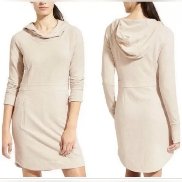 Athleta Oatmeal Heather Power Down Active Yoga Dress Hooded M Tall READ DESCR - Image 2