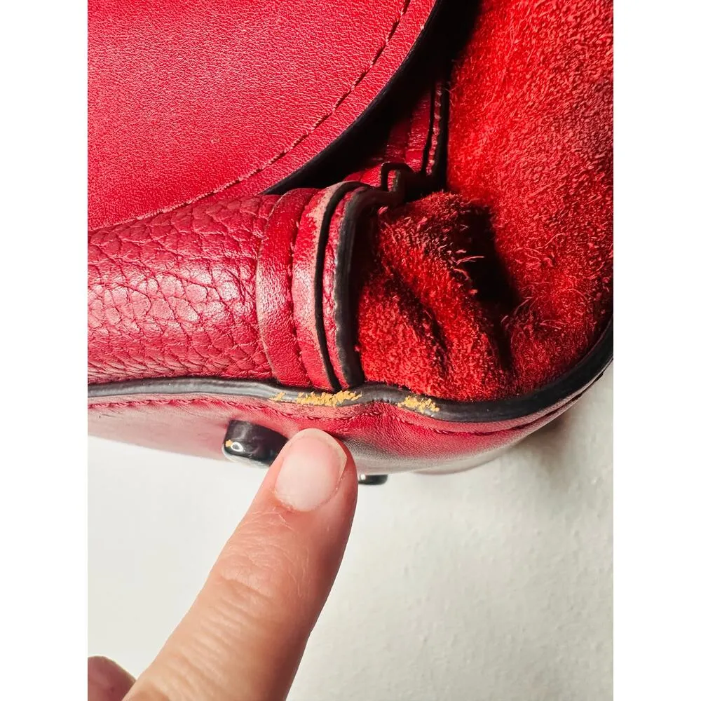 COACH Rustic Red Pebbled Leather Turnlock Closure Drifter Top Handle Hand Bag - Image 9