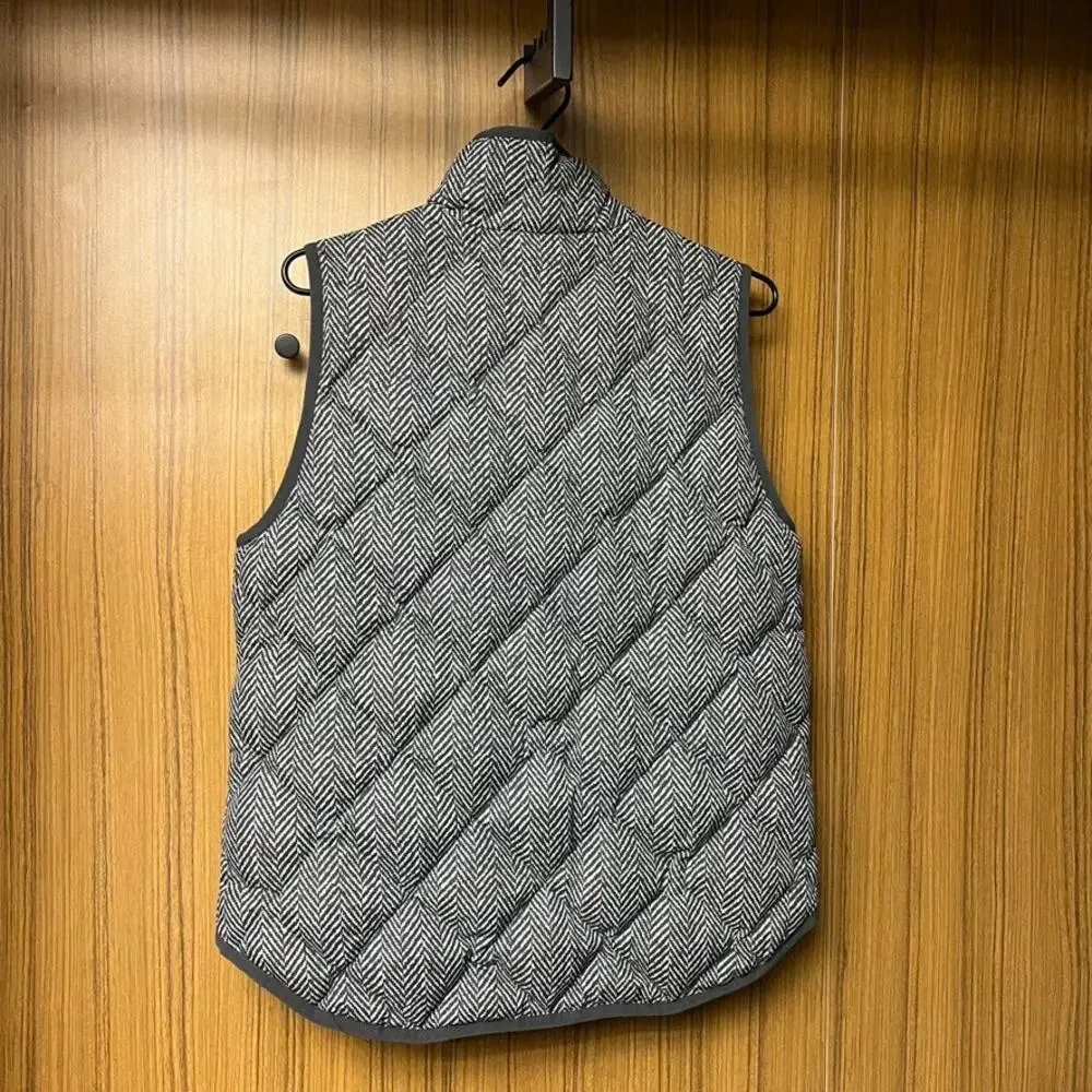 J.Crew Women's Gray Quilted‎ Puffer Vest Medium Herringbone Pattern - Image 3