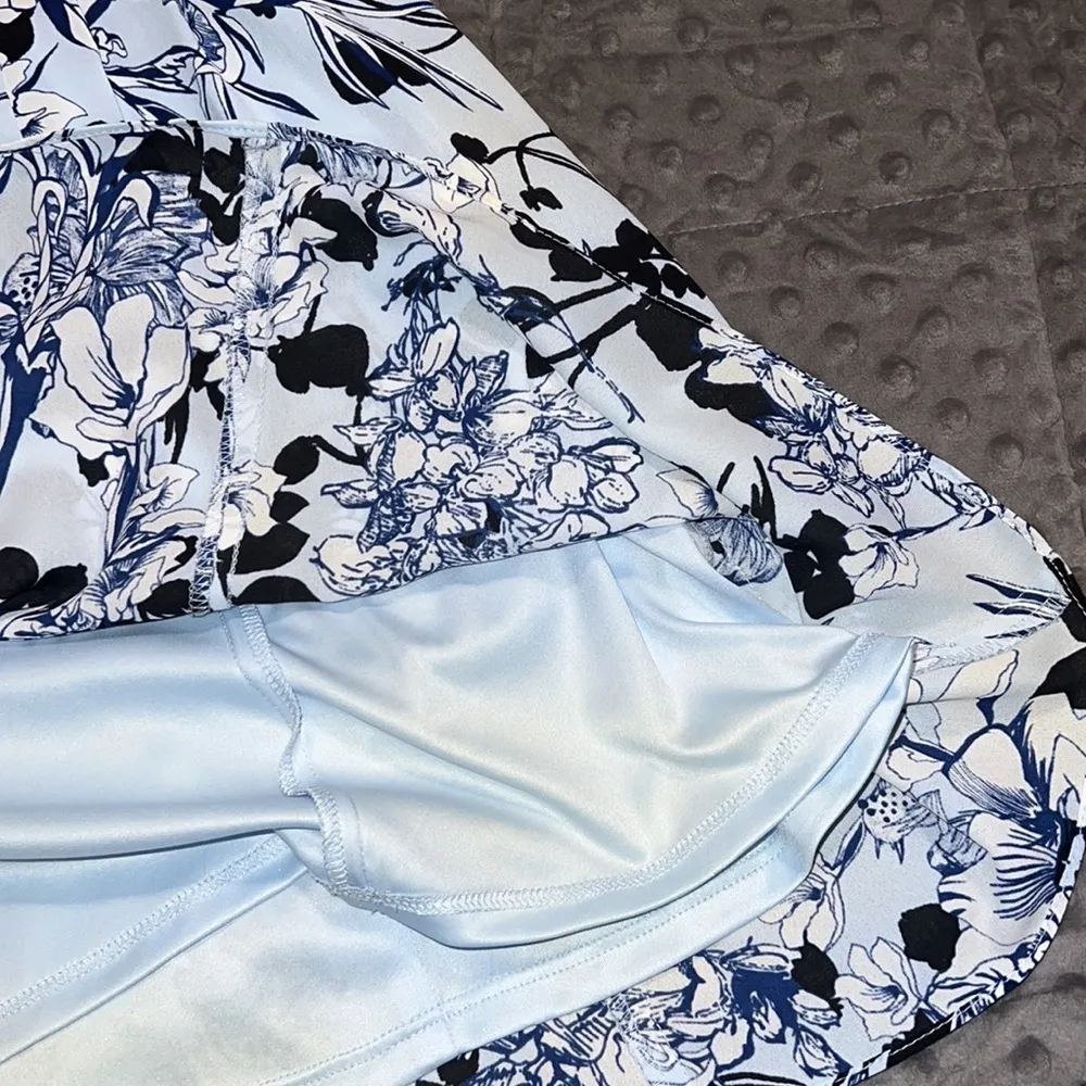 Express size 6 fit and flare strapless dress floral print blue black zips close - Image 9