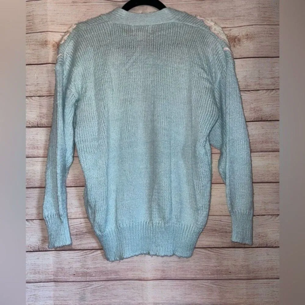 Jocelyn Smith VTG Pastel Goth Sequin Pearl Fairy Kei Cottagecore Sweater Medium Blue - Image 8