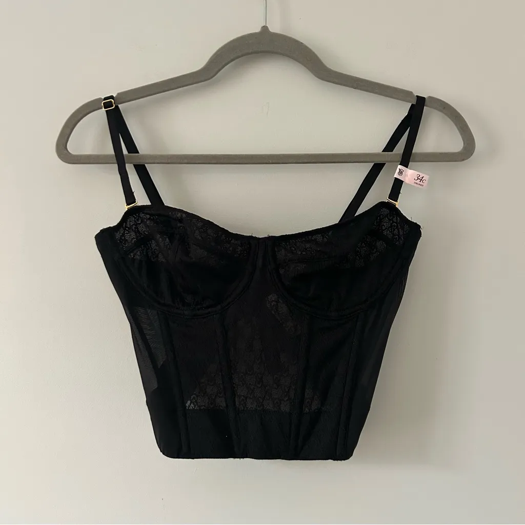 Victoria’s Secret VS Archives Black Monogram Corset Bra Top NWT 34C - Image 3