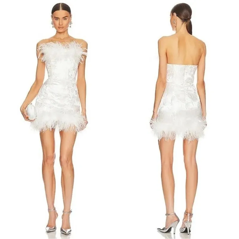 SAU LEE White Bridal Feathered Neckline Trim Boned Bodice Dress NEW size 0 - Image 10