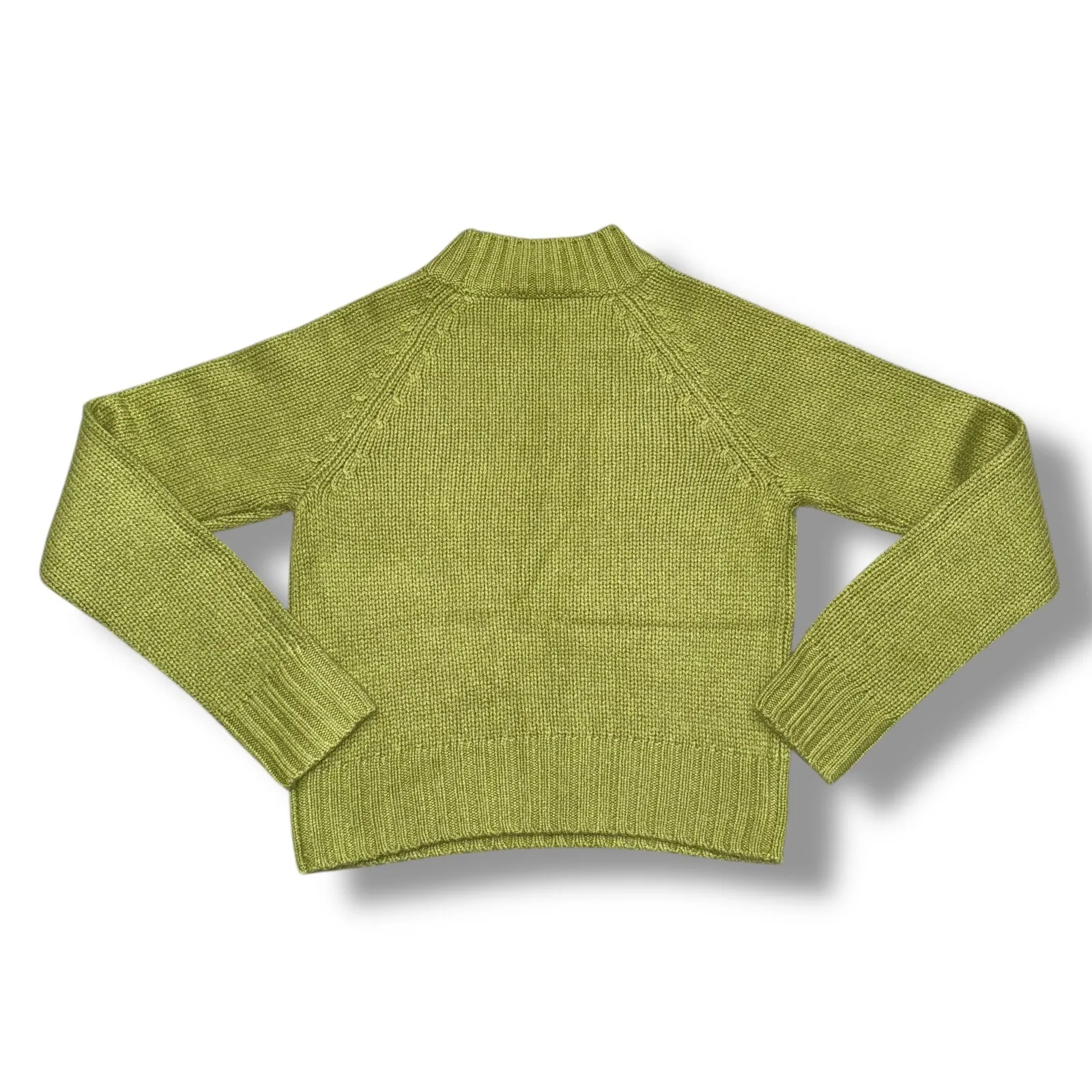 Vince Mock Neck Ribbed Cashmere Blend Sweater Lime Green XS - Image 8