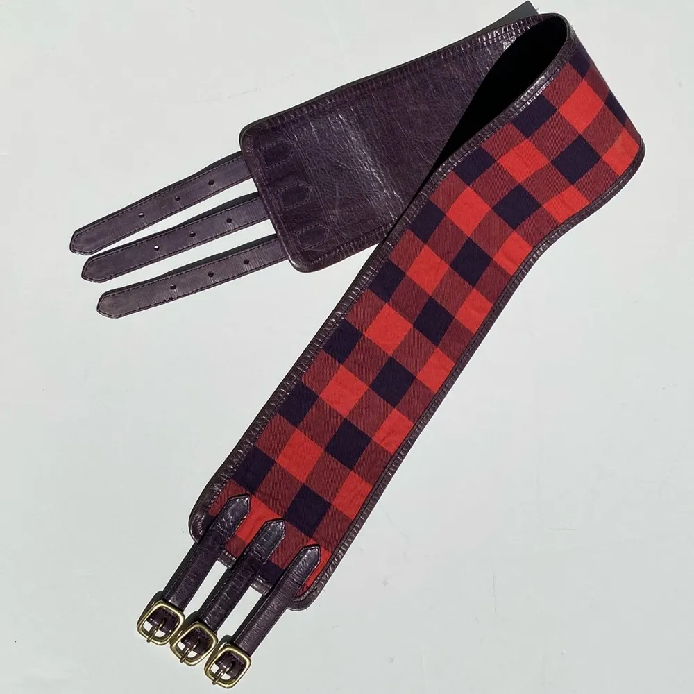 MARC JACOBS Vintage 90s Purple and Red Plaid Check Leather Corset Belt Size M/L - Image 6
