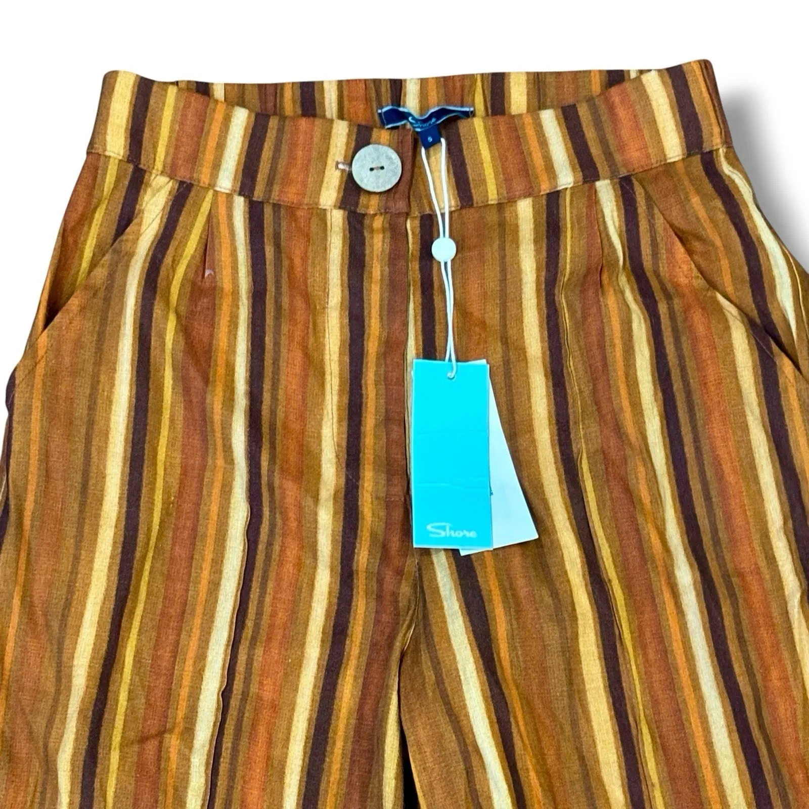 NWT Shore Size S Orange Brown Stripe Flare Wide Leg Pants - Image 2