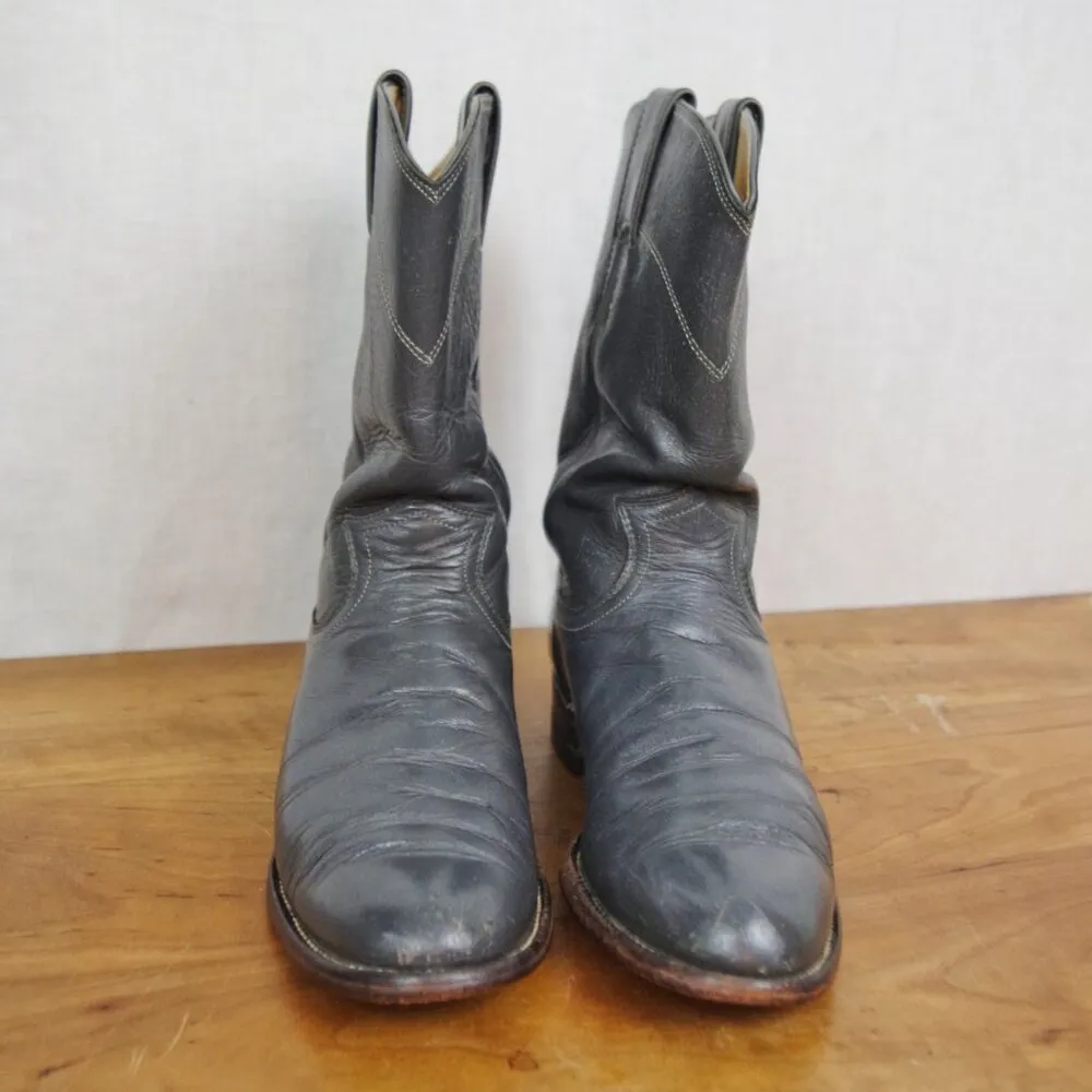 Justin Boots Justin Ladies' Vintage Grey leather Roper Boots Size 6B L3056 USA Made - Image 9