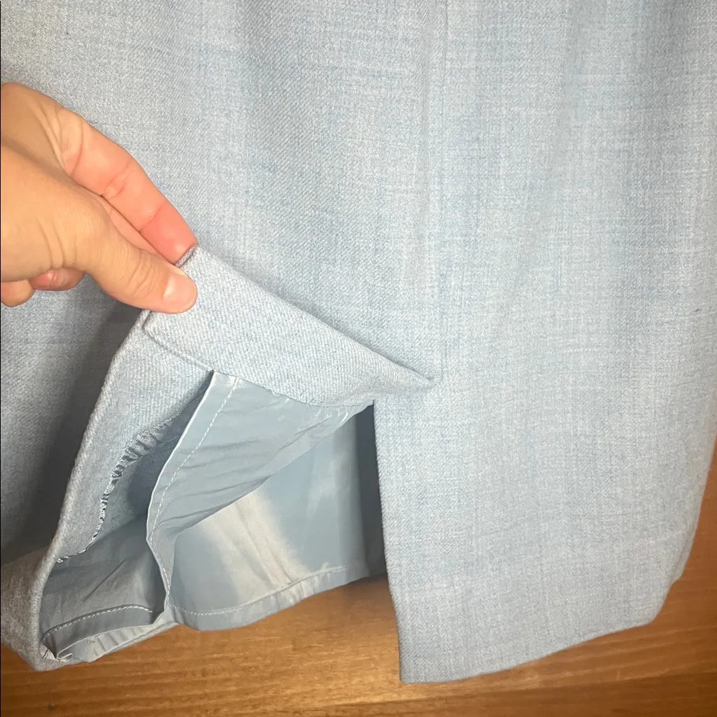 J Crew Wool Blue Bow Ribbon Midi Business Party Casual Skirt Baby Sky Boardroom - Image 4