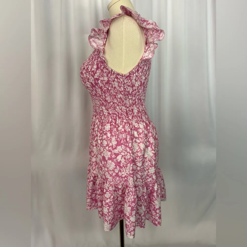 Universal Thread Women's Pink Floral Smocked Mini Dress (702) - Image 6