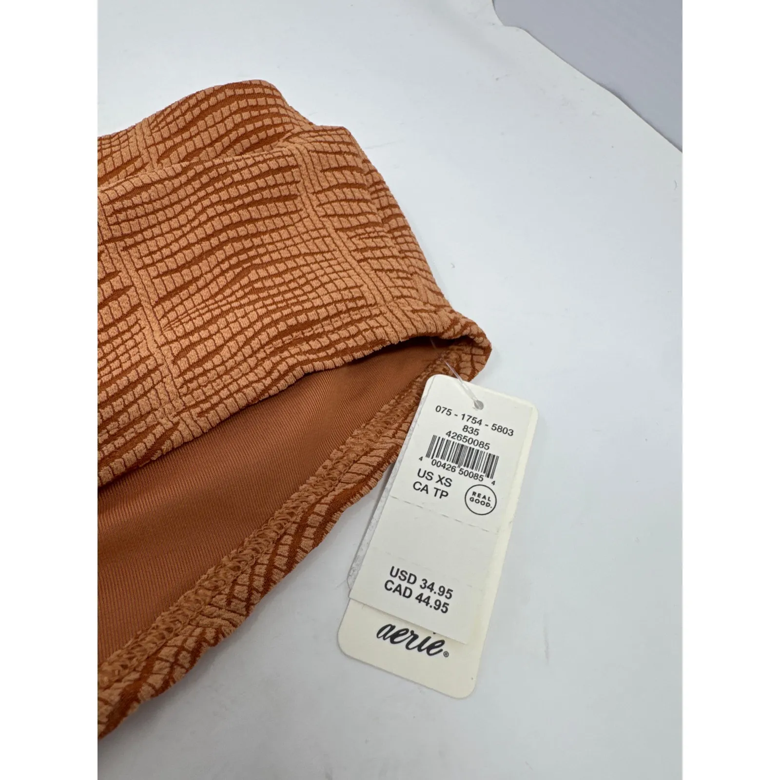 NEW Aerie Crinkle High Waisted Cheeky Bikini Bottom in an amber clay color XS - Image 4