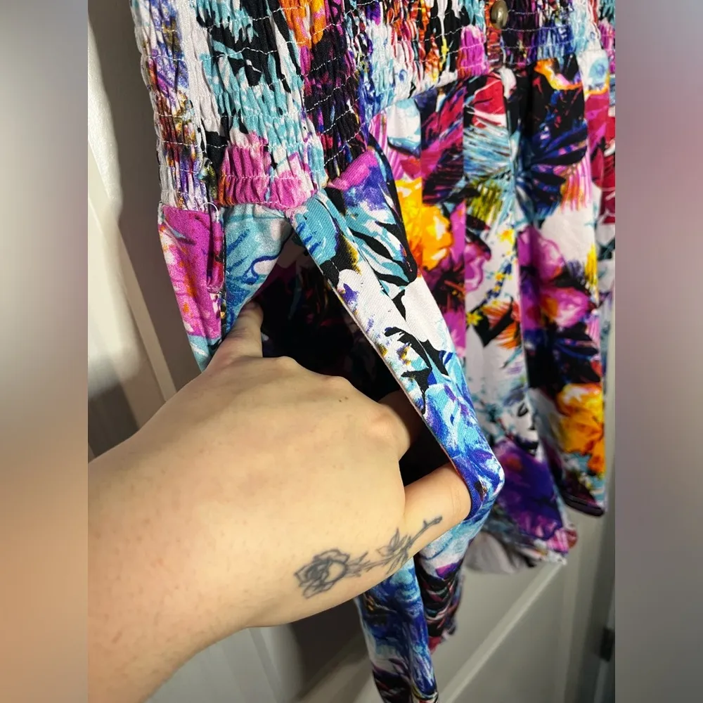 Rouge Collection NWOT Ruched Chest Strapless Romper Pockets Shorts Floral Sz 4X Pink - Image 11