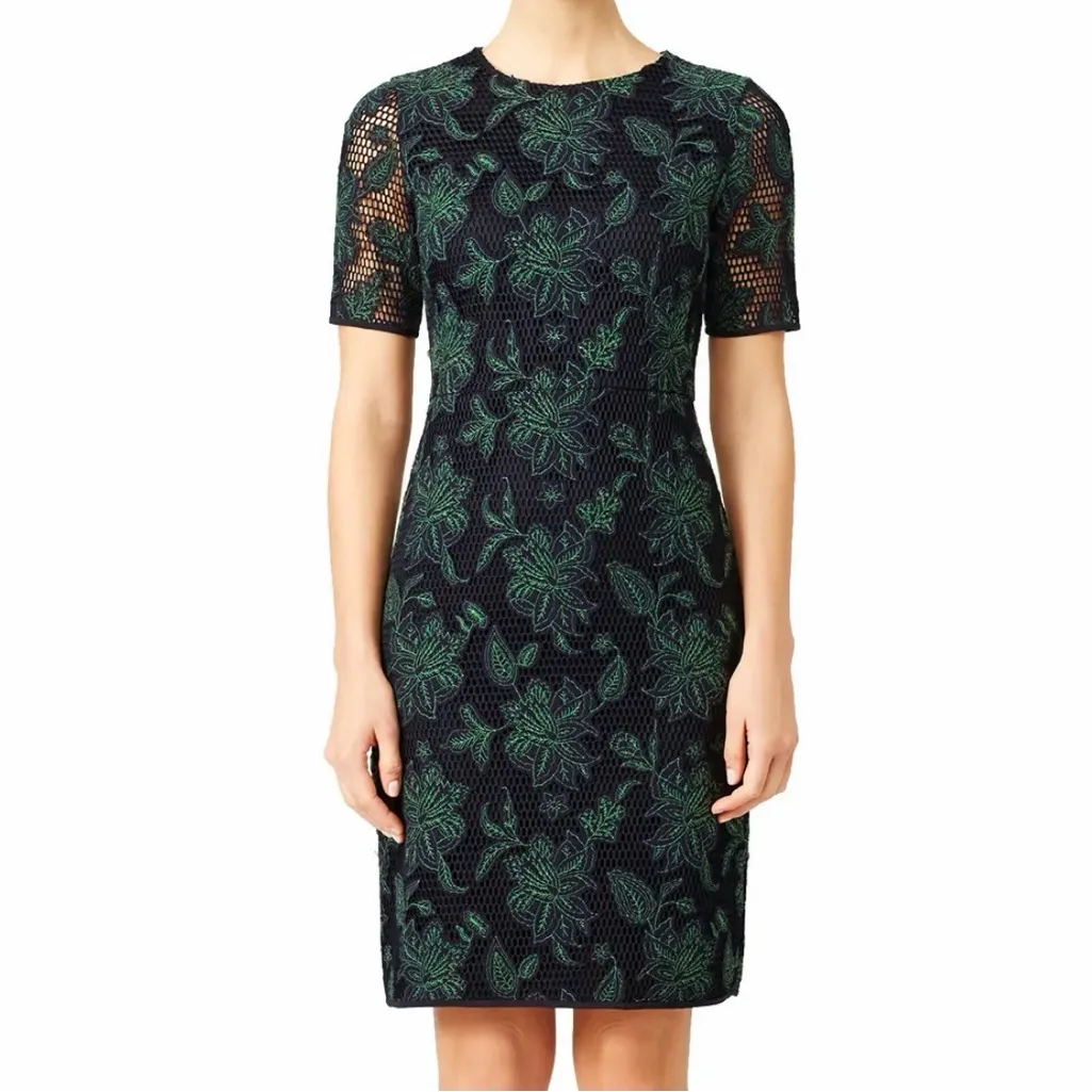 NWOT Tory Burch Blue Lace Appliqué Fishnet Sheath Dress Midi - Sz 6 MSRP $400 - Image 3