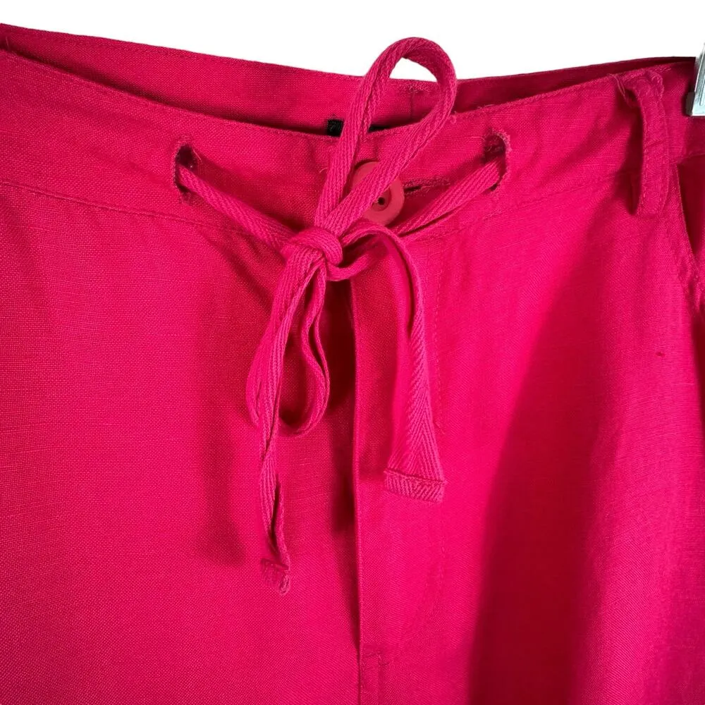 For Cynthia Hot Pink Linen Viscose Lightweight High Rise Cropped Capri Pants L - Image 3