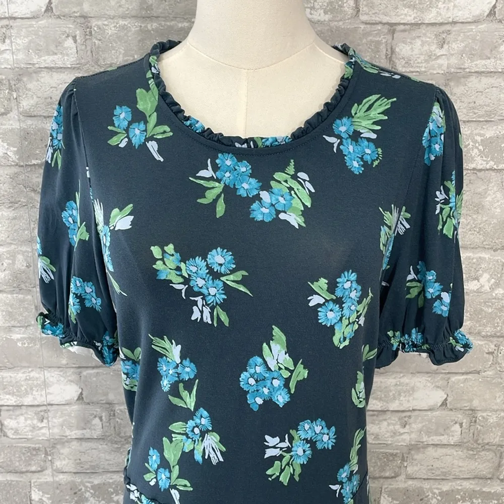 Loft Navy Floral MIDI Dress - Image 2