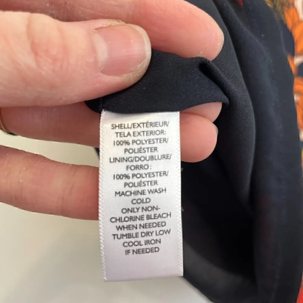 ANN TAYLOR LOFT Autumn Blossom Flutter Dress Red Navy Blue Floral Midi NO BELT - Image 9