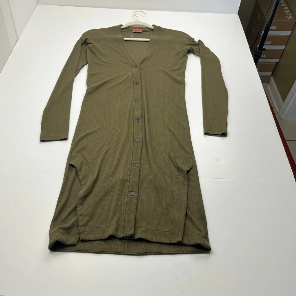 ALIX NYC‎ Virginia Button Front Mini Dress Womens Size Medium Army Green Ribbed - Image 3