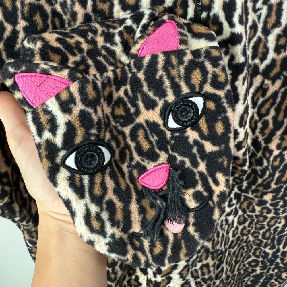 Nick & Nora Sleep Onesie Leopard Print Fleece Footed Size Small - Image 4