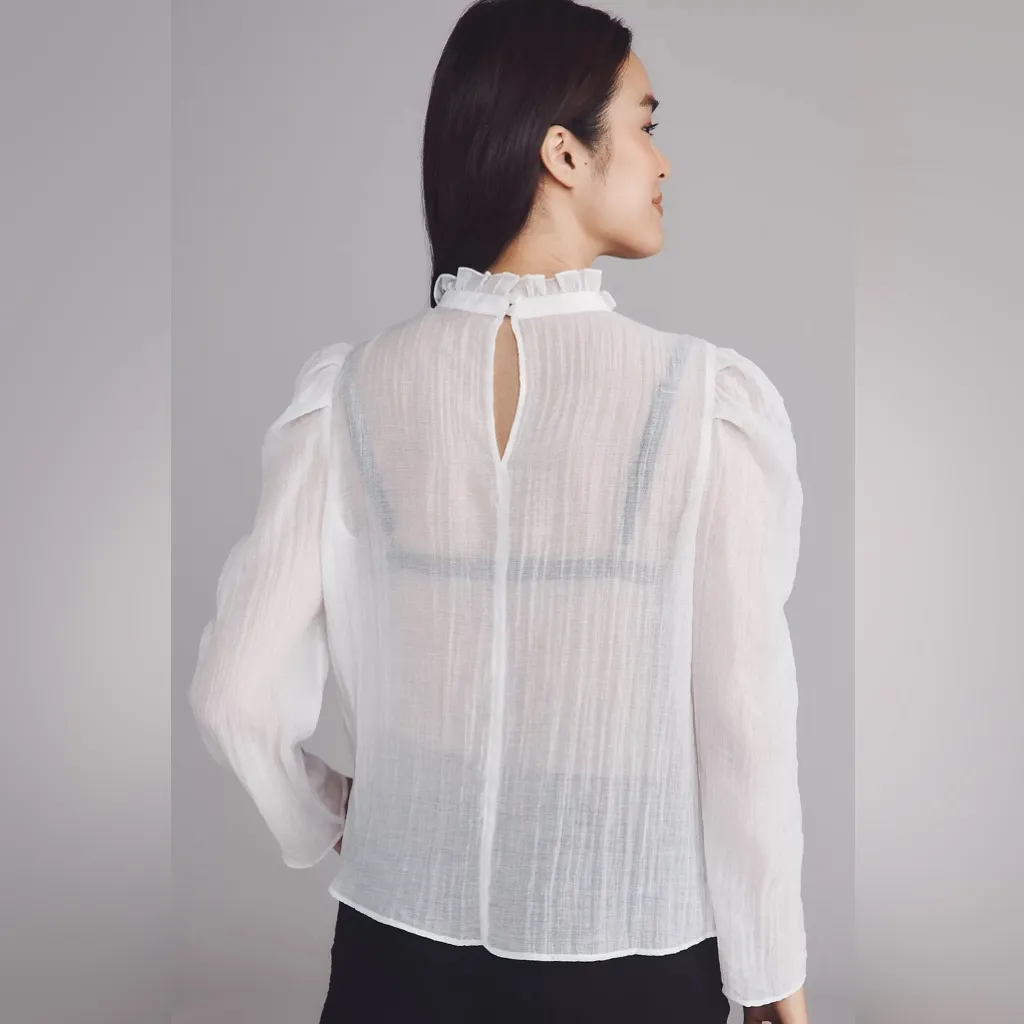 NWOT Anthro Maeve Sheer Mock Neck Long Sleeve Blouse Size Medium - Image 2