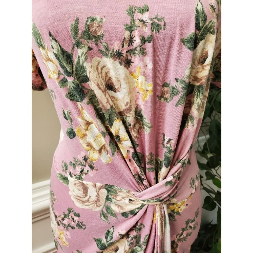 Sweet Claire Women's Pink Polyester Round Neck Half Sleeve Knee Length Dress L - Image 3